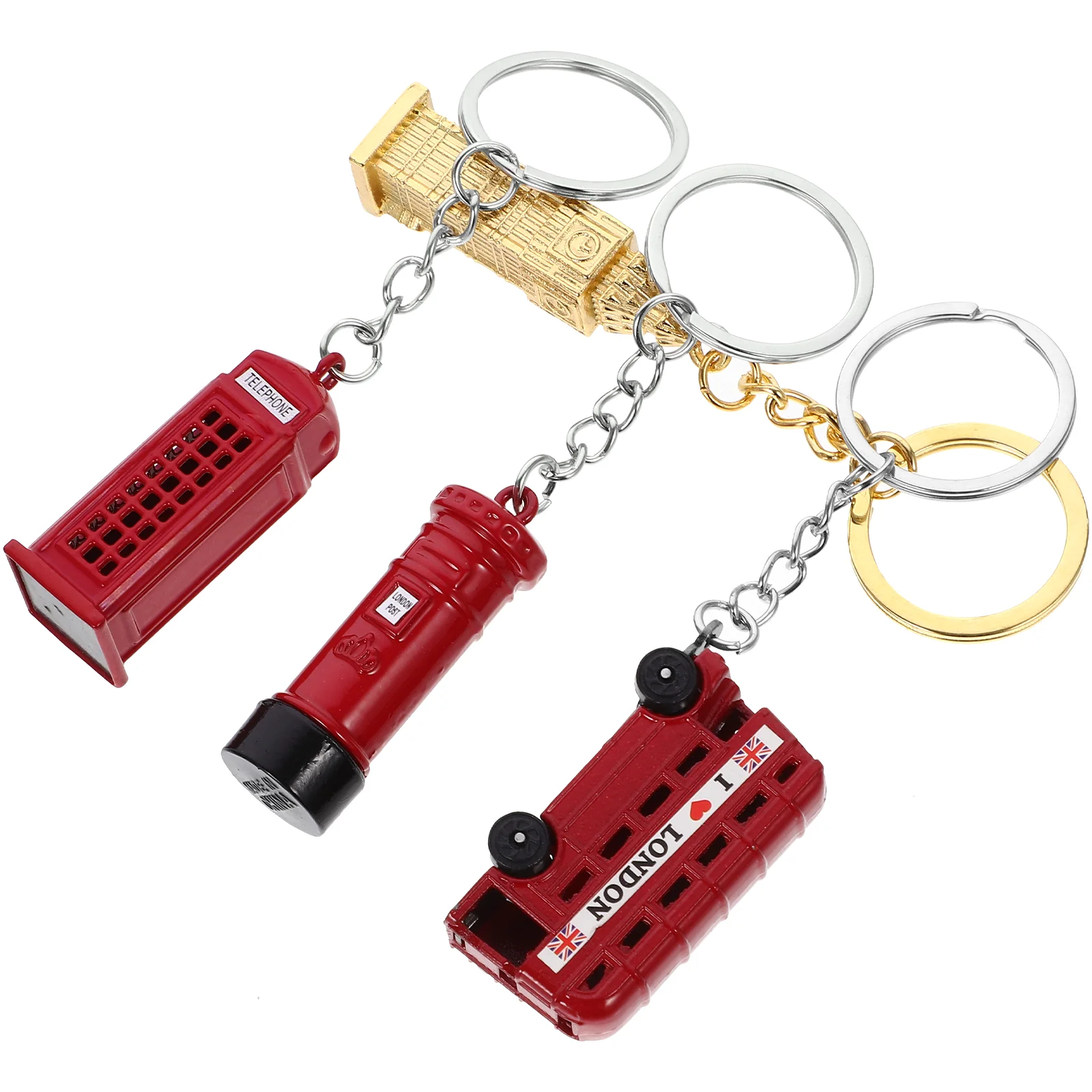 4pcs London Theme Key Chain Set Bus Keyring Souvenirs Keychain Telephone Booth Postbox Key Holder Set