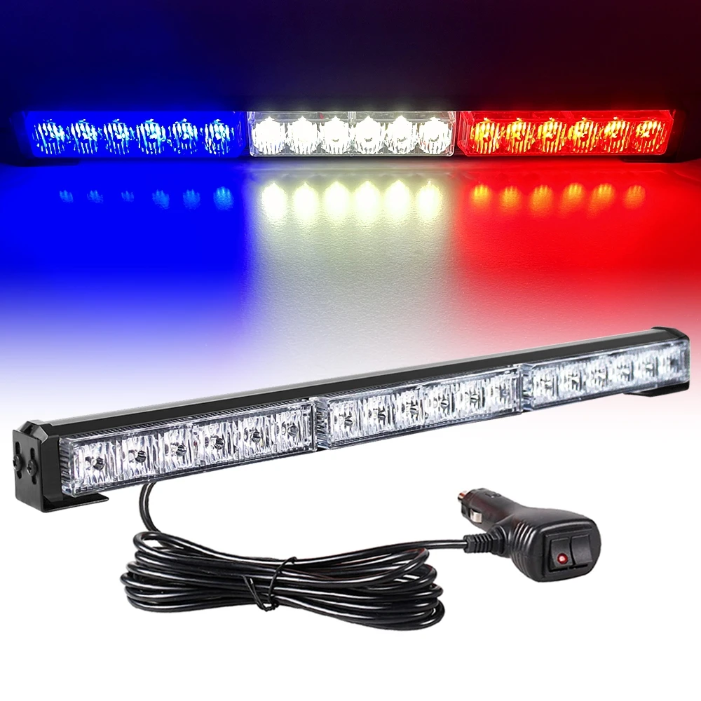 18LED Red White Blue Car Truck Emergency Strobe Warning Light Bar Police Flash Light Traffic safety signal lights Flasher 12/24V