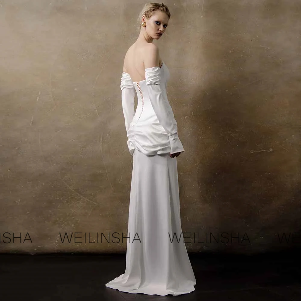 Women's Dresses Trend 2025	Satin Sheath/Column Wedding Party Dresses Ivory Sweetheart Hollow Pleat Lace-up Classic Wedding Dress