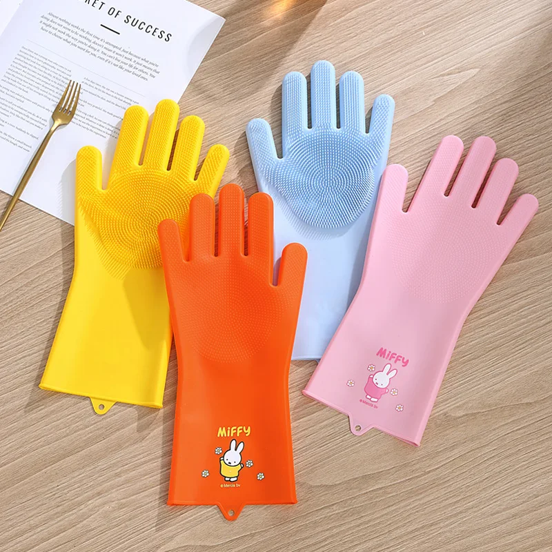 

Cute Miffy Cleaning Gloves Dishwashing and Vegetables Wear-resistant Silicone Gloves Reusable Environmentally Friendly Gloves
