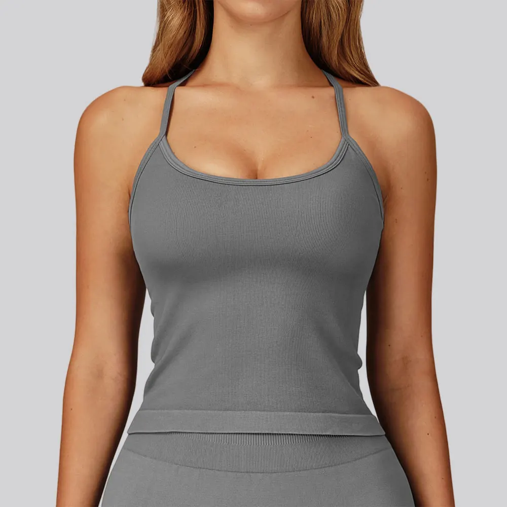 Seamless Halter Sport Vest Woman Backless Solid Tank Top Push Up Sport Bras Running Yoga Vest Workout Top Activewear Gym Clothes
