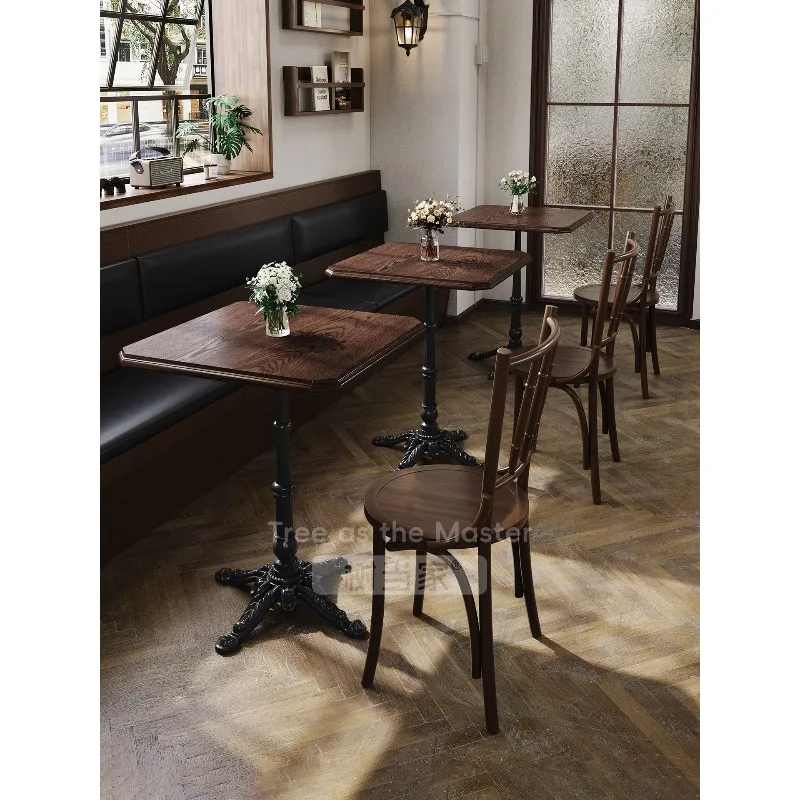 American retro cafe table and chair combination dessert shop cake small table west dining bar solid wood seat commercial