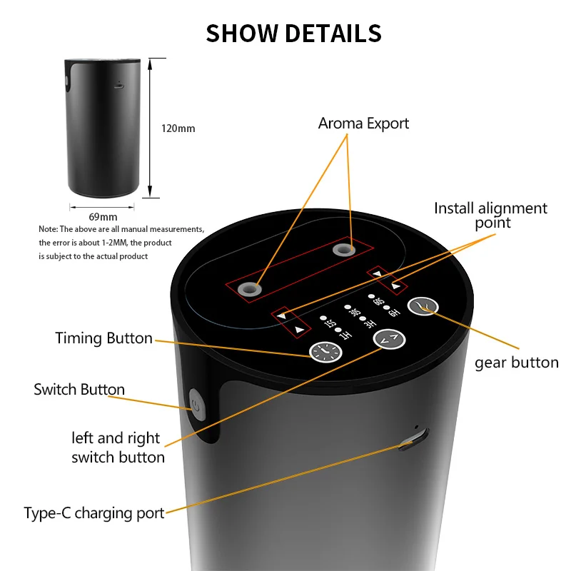 Difusor portátil de aroma automático para carro, Difusor de óleo essencial, USB Cool Mist, ambientador, apto para casa, escritório, quarto, preto