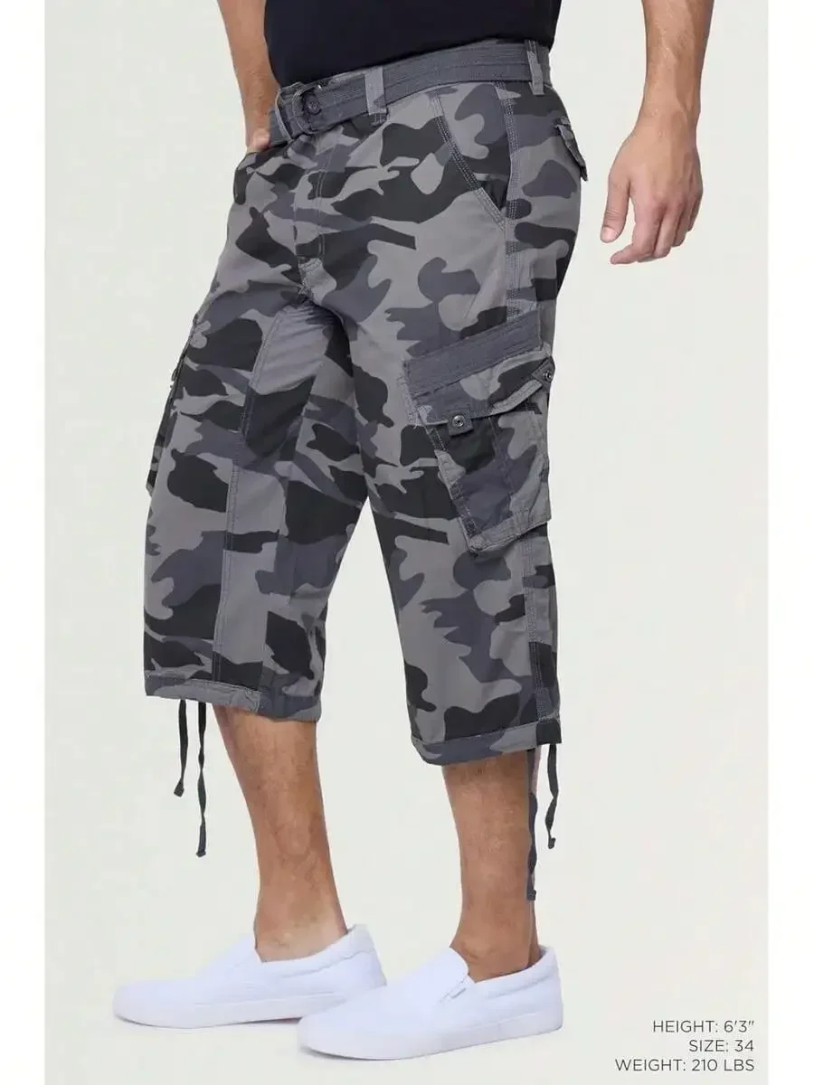 

Mens Camouflage Knee-Length Cargo Shorts With Belt