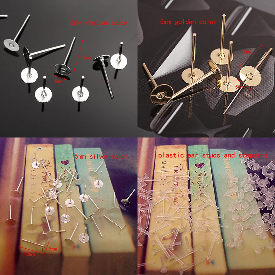 200pcs/lot 3/4/5/6/10mm Iron Plastic Earring Studs Blank Base Findings Ear Pin Diy Jewelry Earrings Making Supplies Accessories