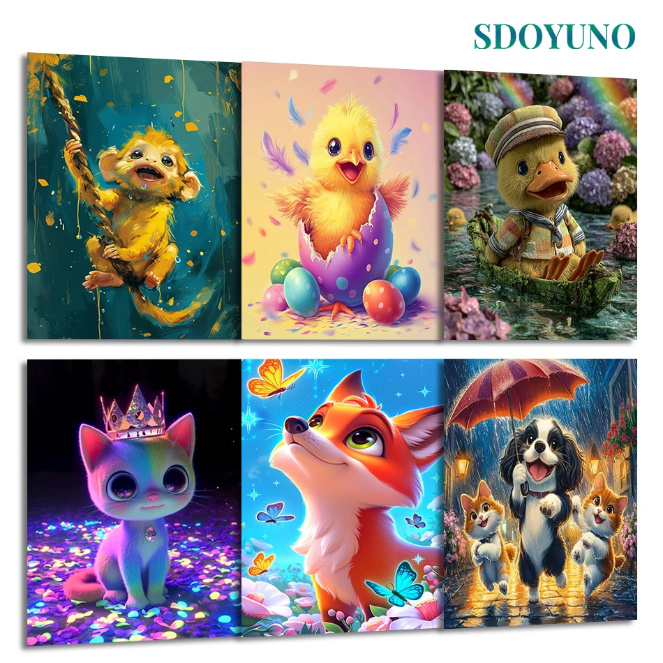

SDOYUNO Painting By Numbers Draw For Adults cartoon cute Animals Diy Crafts For Handiwork On Canvas Picture Paint Oil Decorative
