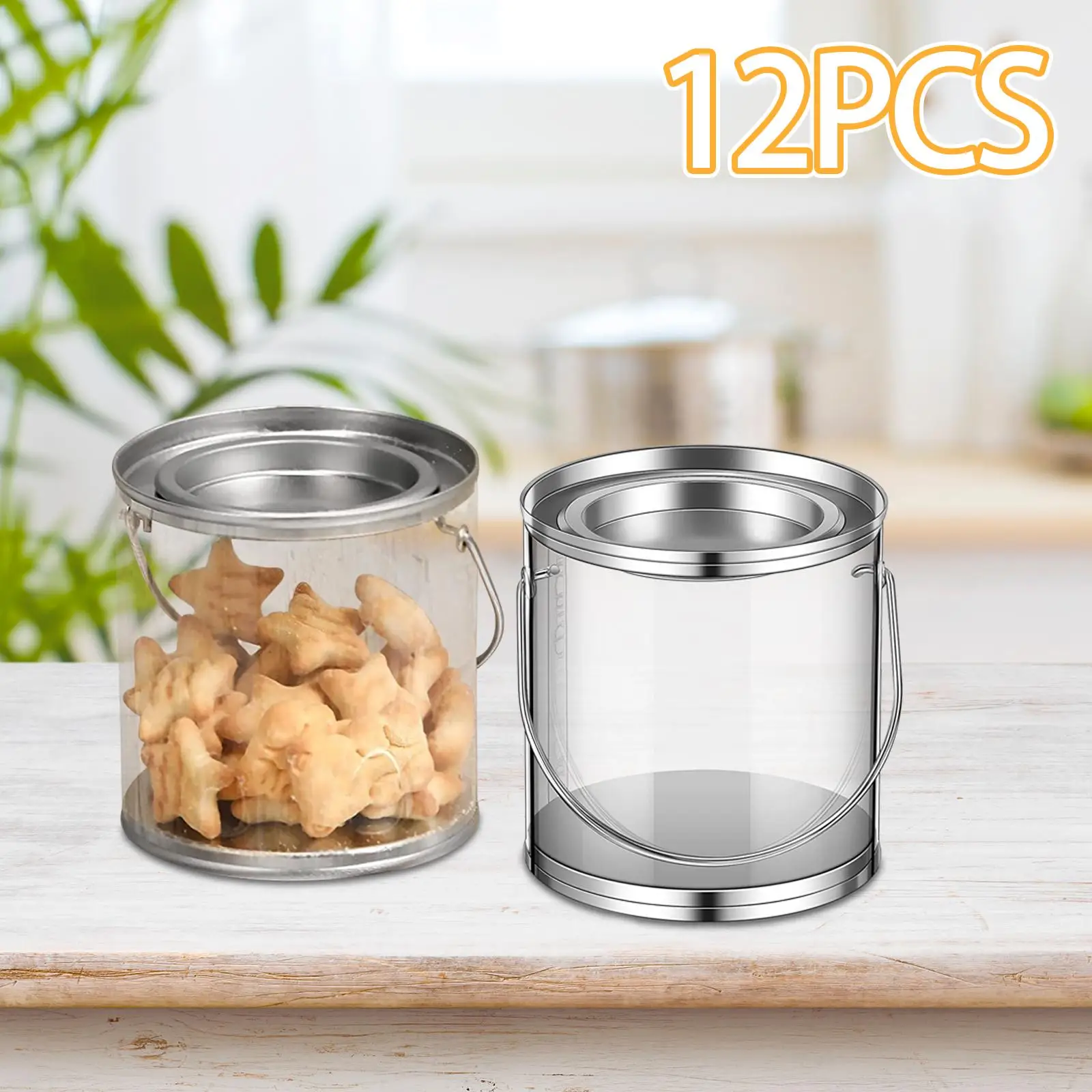 12Pcs Clear Paint Cans 3.1 in Tall Multipurpose Transparent PVC Paint Cans for Candy DIY Projects Toy Wedding Miniature Crafts