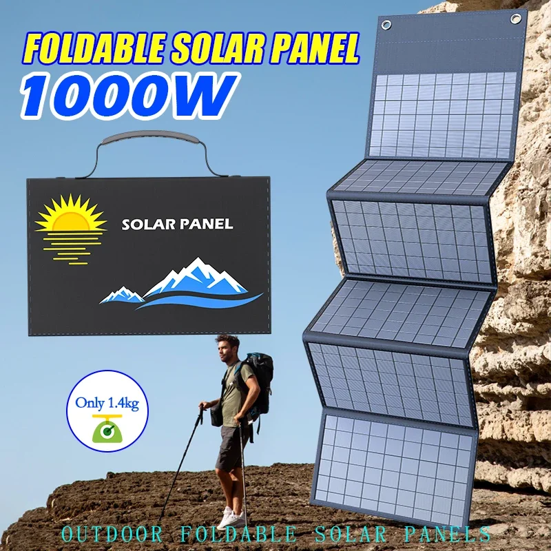 

2025 exclusive 1000W portable solar panel folding bag with USB+DC for outdoor hiking camping and mobile phone charging
