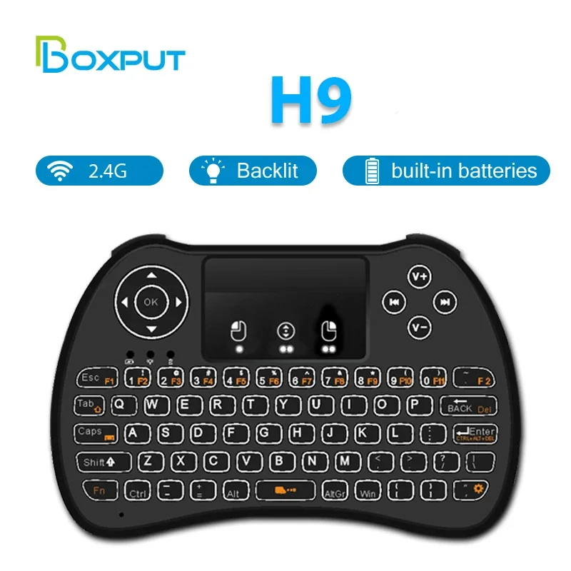 BOXPUT H9 Air Mouse Infrared Remote Control With Keyboard Touchpad Backlight 2.4G Wilress IR Remote For Computer Android TV Box