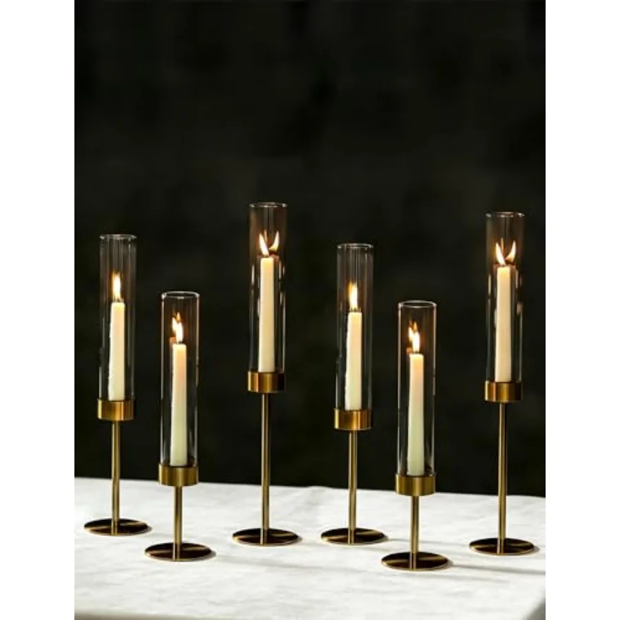 

Hurricane Candle Holder for Centerpiece: Set of 6 Taper Candle Holders Bulk Tall Candlestick Holders with Cylinder Shape Cover