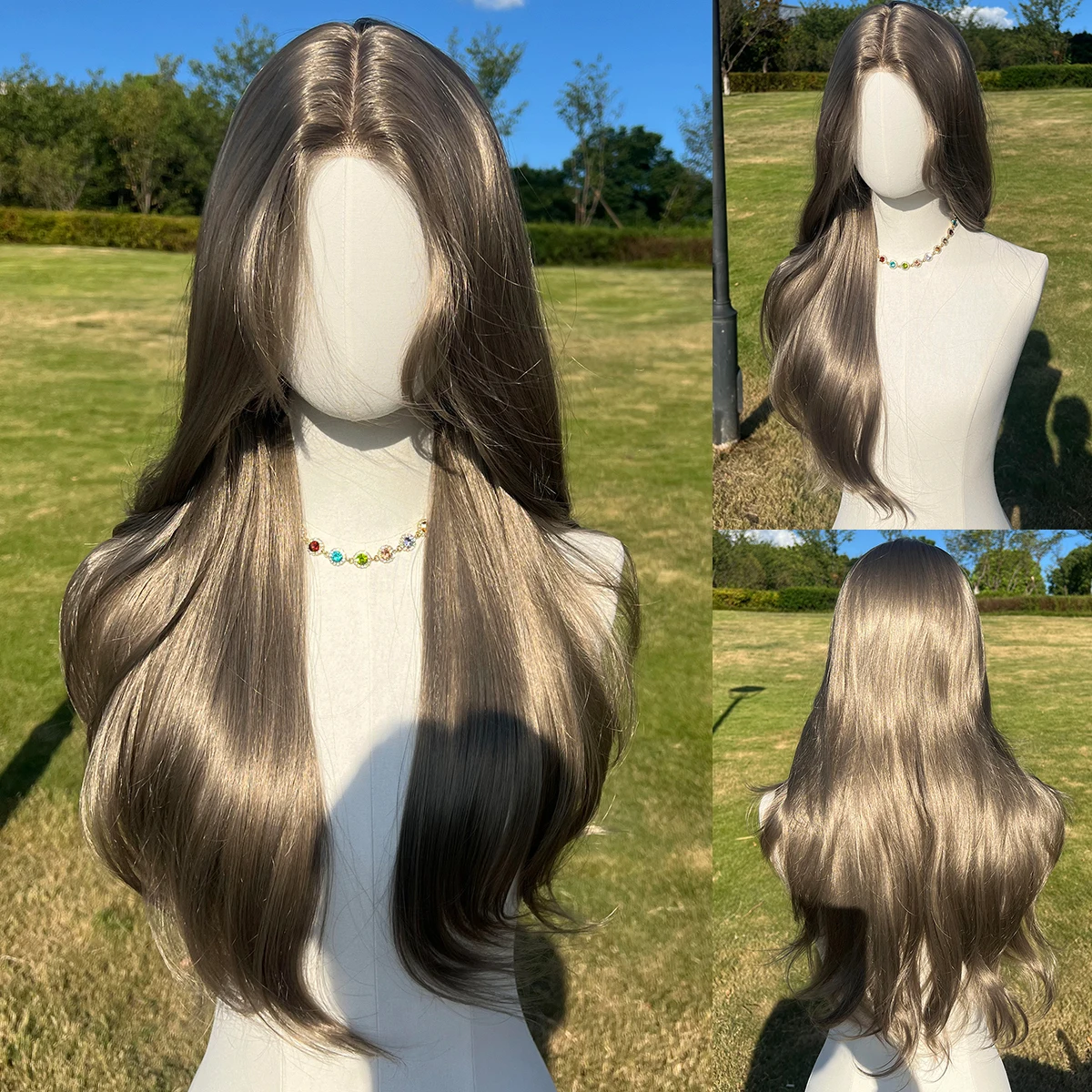 

Daily Straight Tube Long Hair Synthetic 6 * 1.5 Forehead Lace Wig With High Gloss Gray Natural Bangs Wig Female Role-Playing