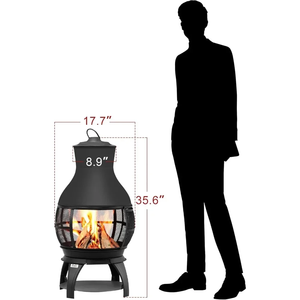 Fire Pit Wood Burning Chiminea Outside Fireplace Patio Small Firepit Brown-Black