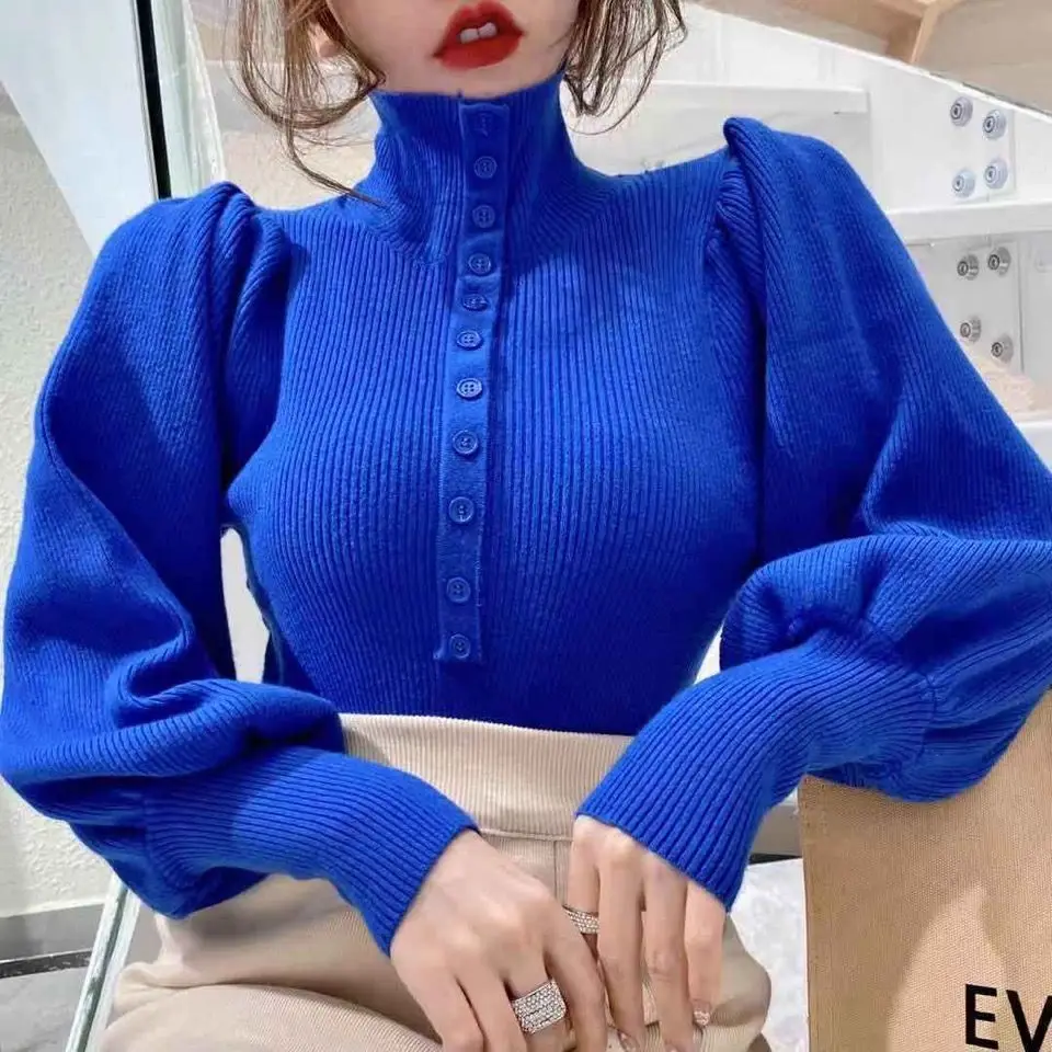 Puff Long Sleeve Turtleneck Women Spring Autumn Winter New Korean Fashion Casual Warm Nice Sweater Woman OL Tops Female Clothes