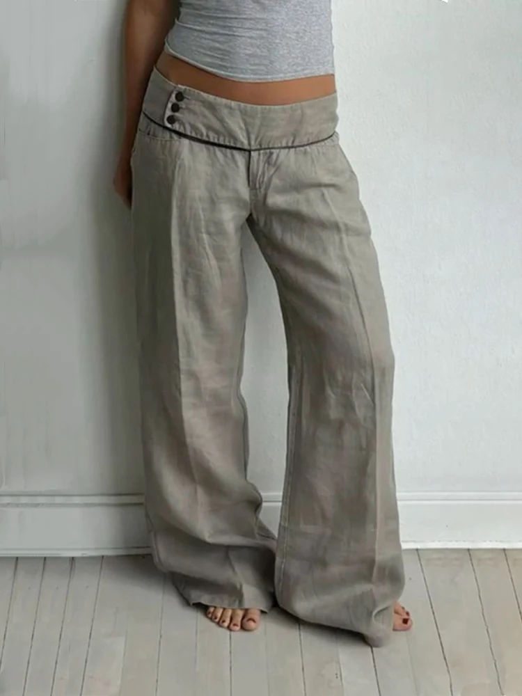 Pantalones con botones de color liso para mujer, ropa cómoda, informal, versátil, recta, emo, moda urbana, primavera y otoño