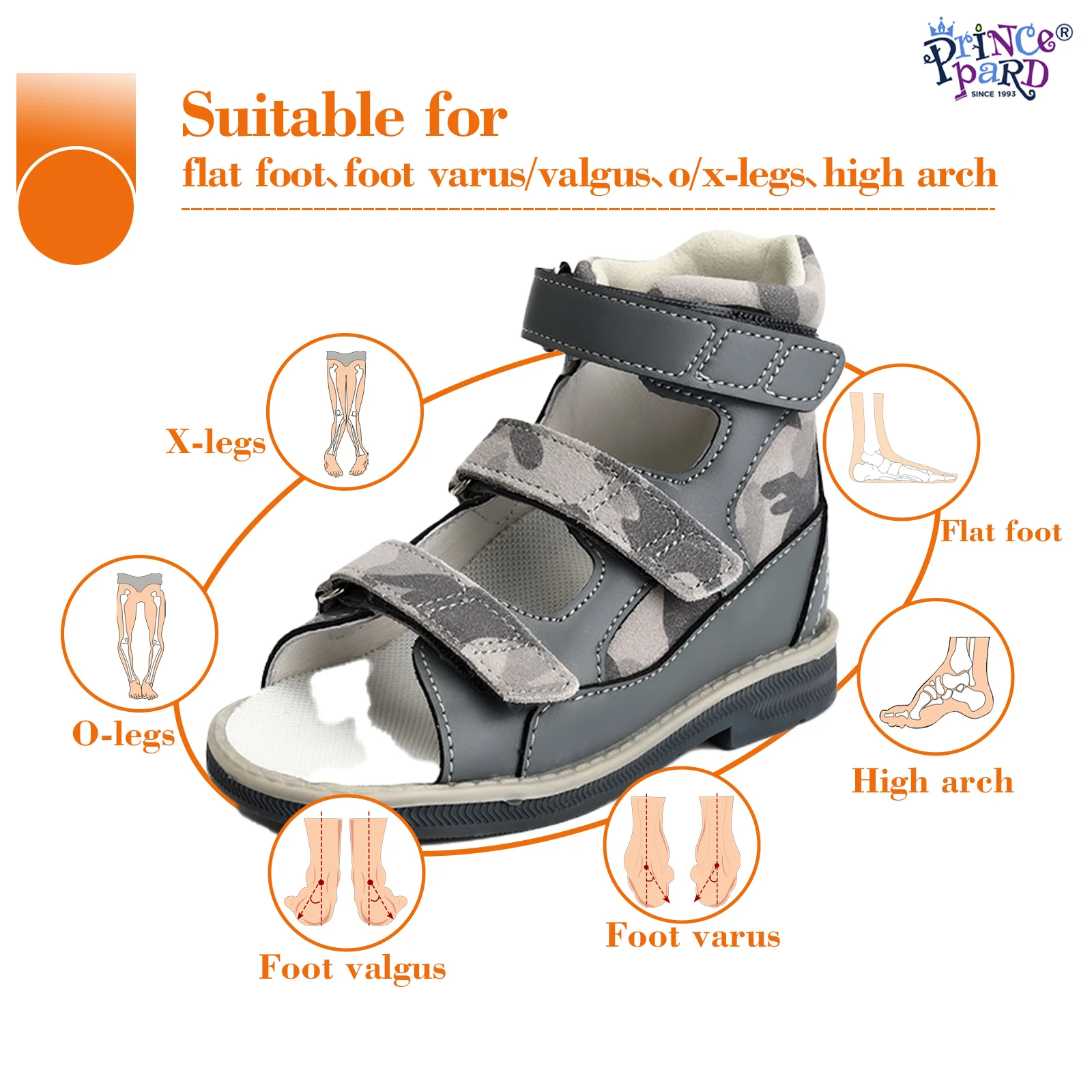 Arch Support High Top Boys Orthopedic Sandals with Ankle Support Stabilize for Various Foot Conditions, Anti-slip Soles