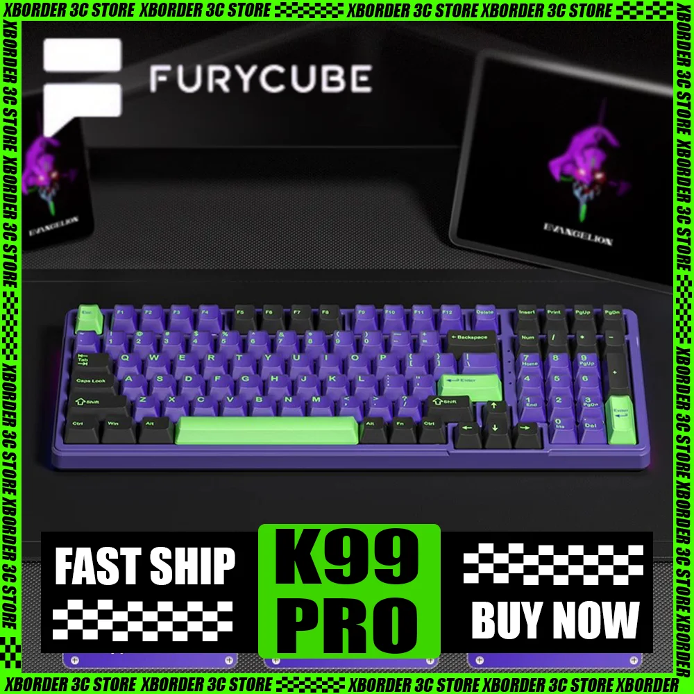 

Механическая клавиатура FURYCUBE K99PRO с боковой гравировкой, специальный настольный компьютер для киберспорта, трехрежимный беспроводной Bluetooth