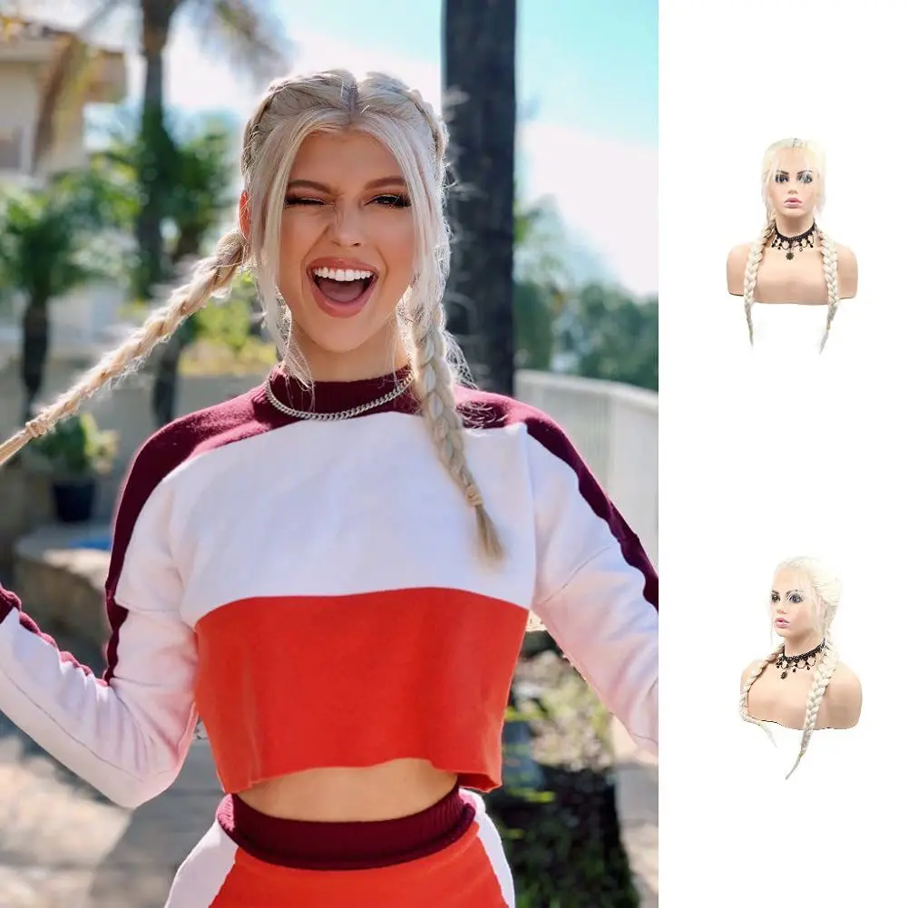 Women's wig Two braids Hand-woven lace wig Headgear, European and American long hair Headgear, chemical fiber front lace wig