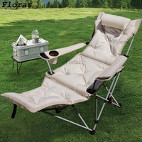 Foldable Reclining Portable Camping Chair with Cotton Filled Seat Adjustable Backrest for Travel Beach Fishing Outdoor Chair