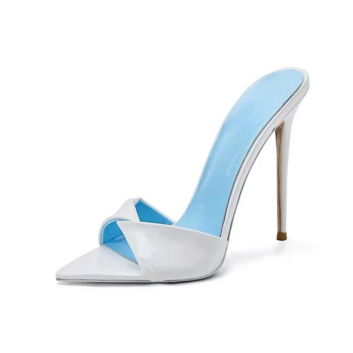 

Arden Furtado Summer Pointed Open toe Slip-on Thin heel Super high heel Sexy white Word slippers Outdoor wear Mules Wedding shoe