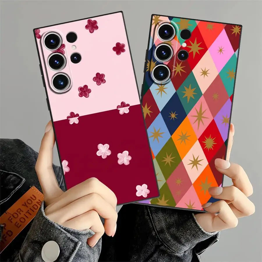 Case for Samsung Galaxy S26 Ultra S26+ S25+ S20 Note 20 S24 Plus S25 Edge S21 S22 S23 FE Phone Cover Colorful Checkered Pattern