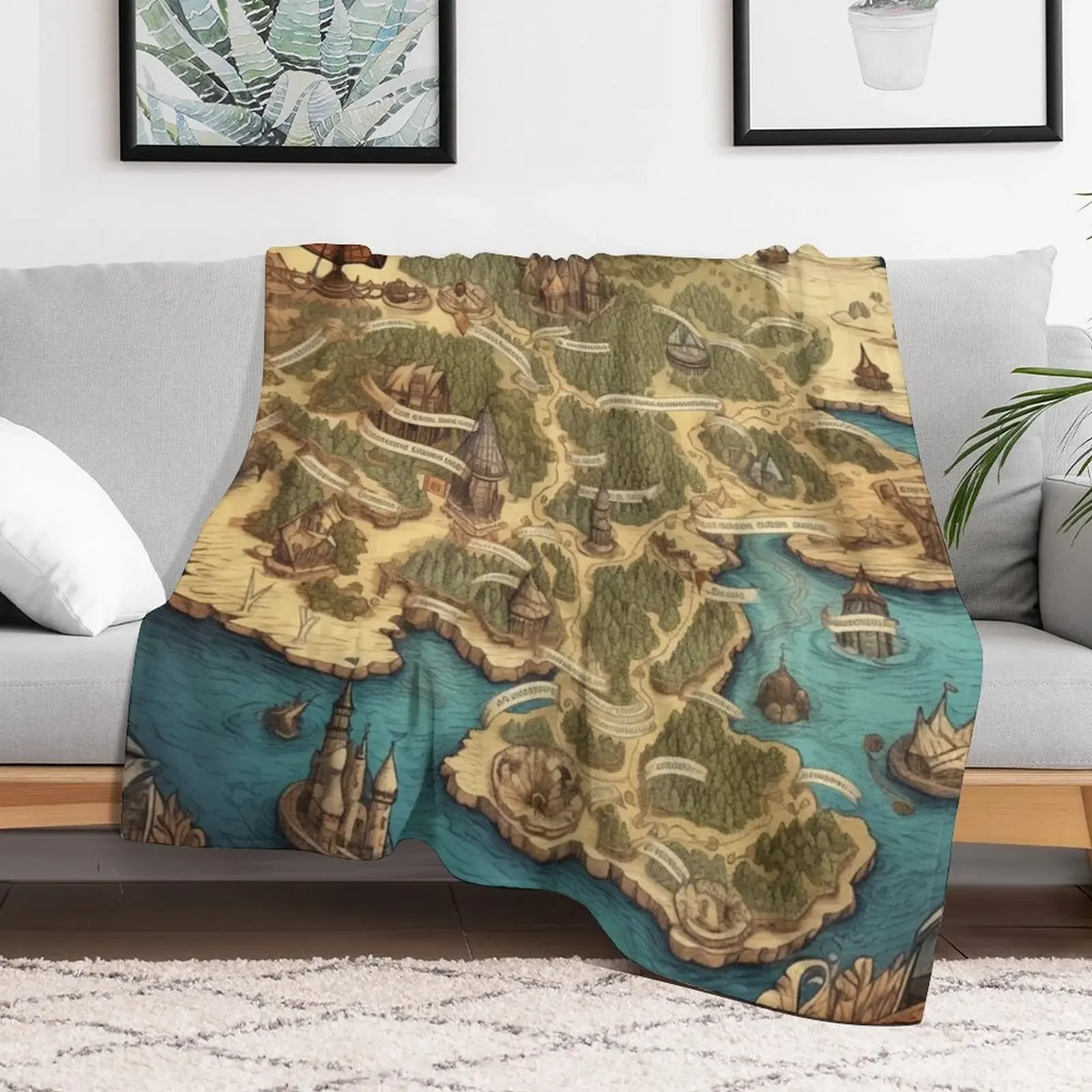 Dnd Fantasy Map Throw Blanket Soft Home Decor Blanket for Couch Bedroom