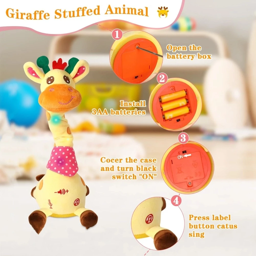 Repeating What You Say Dancing Talking Giraffe Toy Adjustable Volume with 10 Songs Stuffed Animal Toy Plush Musical