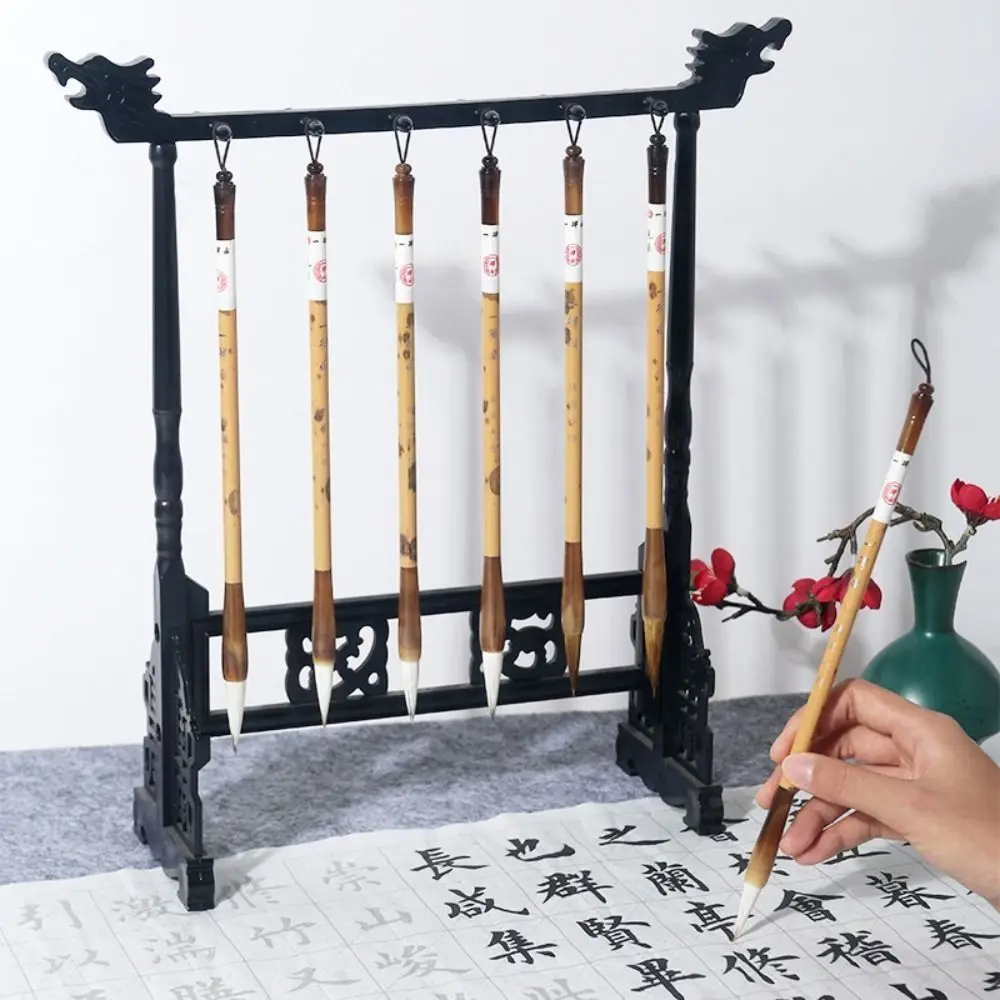 Desktop Organizer Calligraphy Brush Hanging Rack Desktop Storage Wood Color Calligraphy Brush Organizer Multifunctional