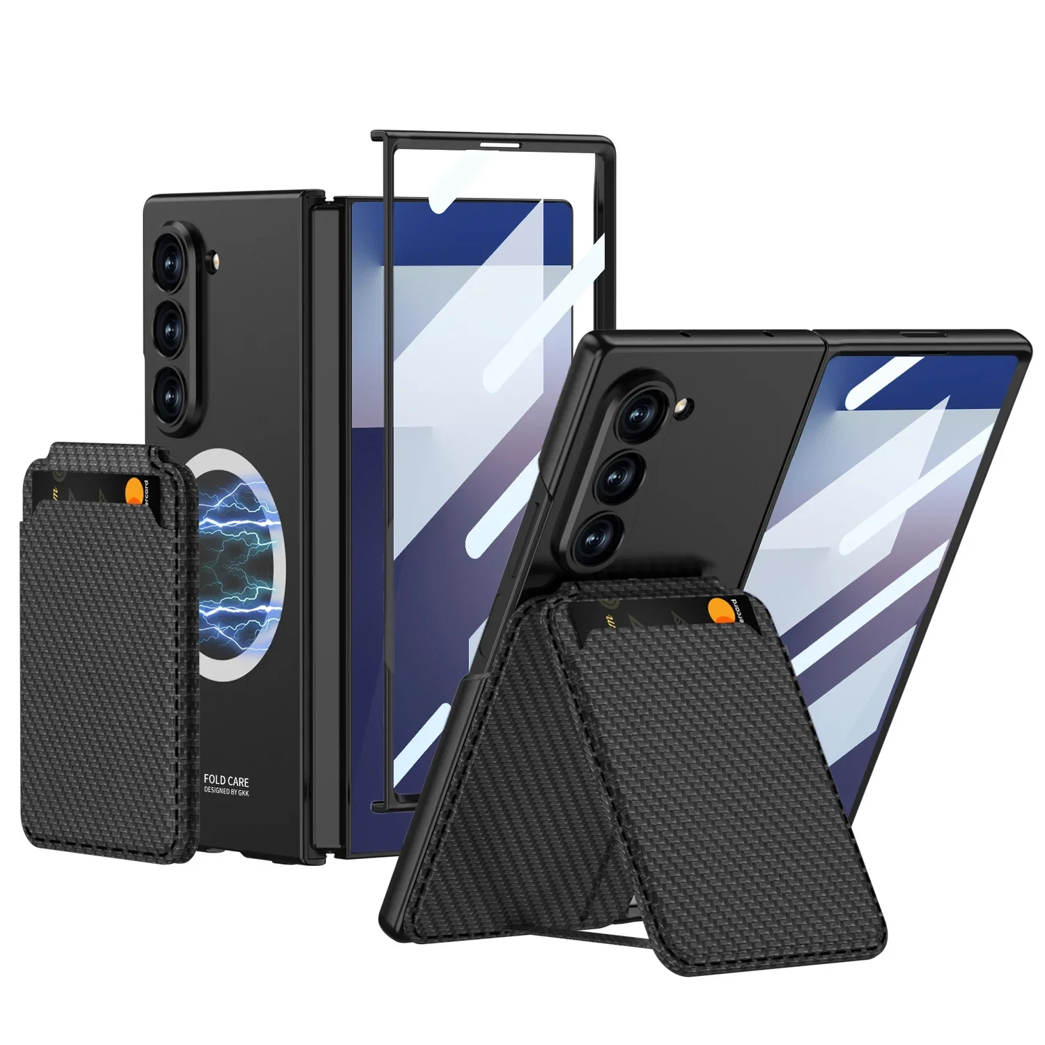 

Detachable Card Holder Bracket Magnetic Phone Case for Samsung Galaxy Z Fold 7 6 Fold7 Fold6 with Tempered Film Protective Cover