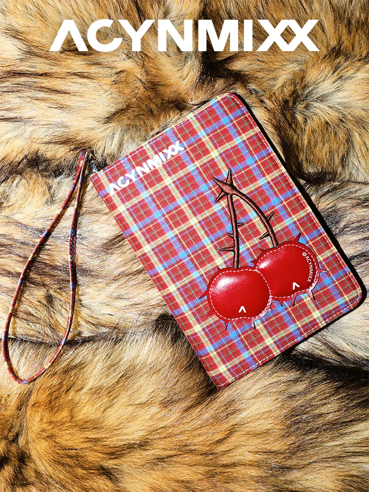 acynmixx-cherry-plaid-passport-bag-women's-travel-document-storage-bag-anti-theft-card-holder-vintage-style-synthetic-leather