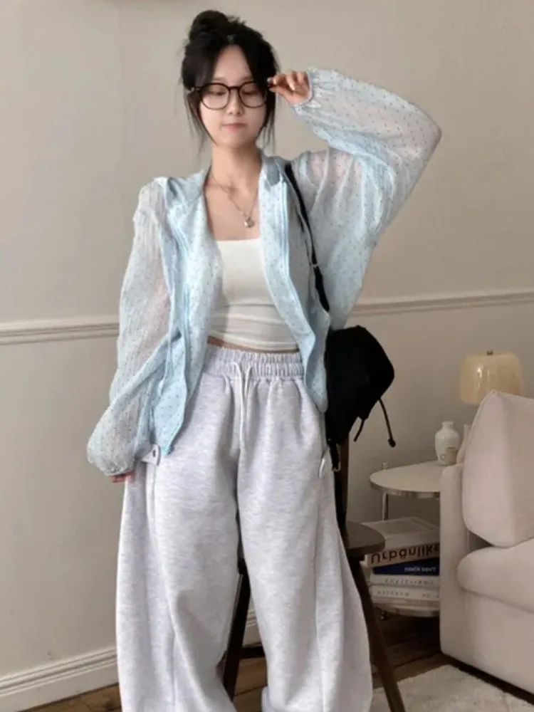 

Chic Polka Dot Hooded Sun Protection irt Jaet Women's Summer New Dstring Thin Top Soft Anti-Aging Durable for Outdoor ...