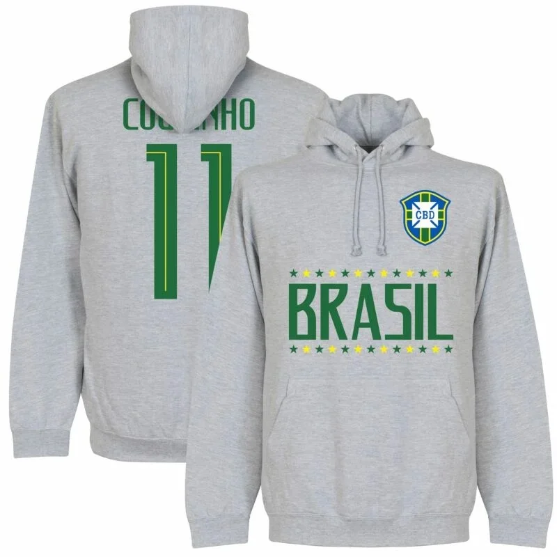

Fashion Streetwear Cotton Vintage Brasil Coutinho Team Hoodie - Grey Hoodie Long Sleeve Men and Women Pure Cotton Comfort Hoodie