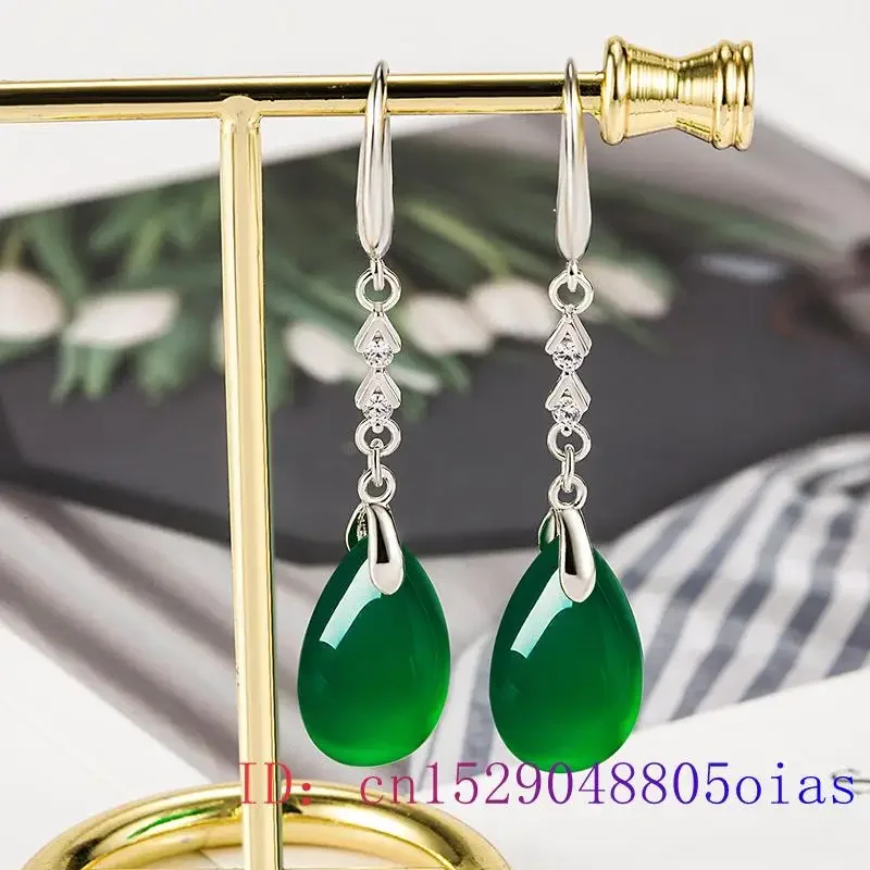 Jade Water droplet Earrings for Women Green Fashion Jewelry Gemstones Natural Chinese Charm Real Charms 925 Silver Luxury