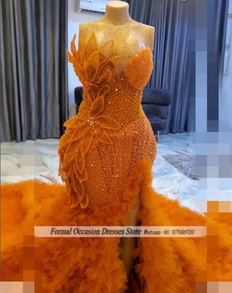 

Elegant Orange Prom Dresses 2026 Luxury Beading Ruffles Black Girls Mermaid Party Dress robes de Gala Bridal Gowns Customized