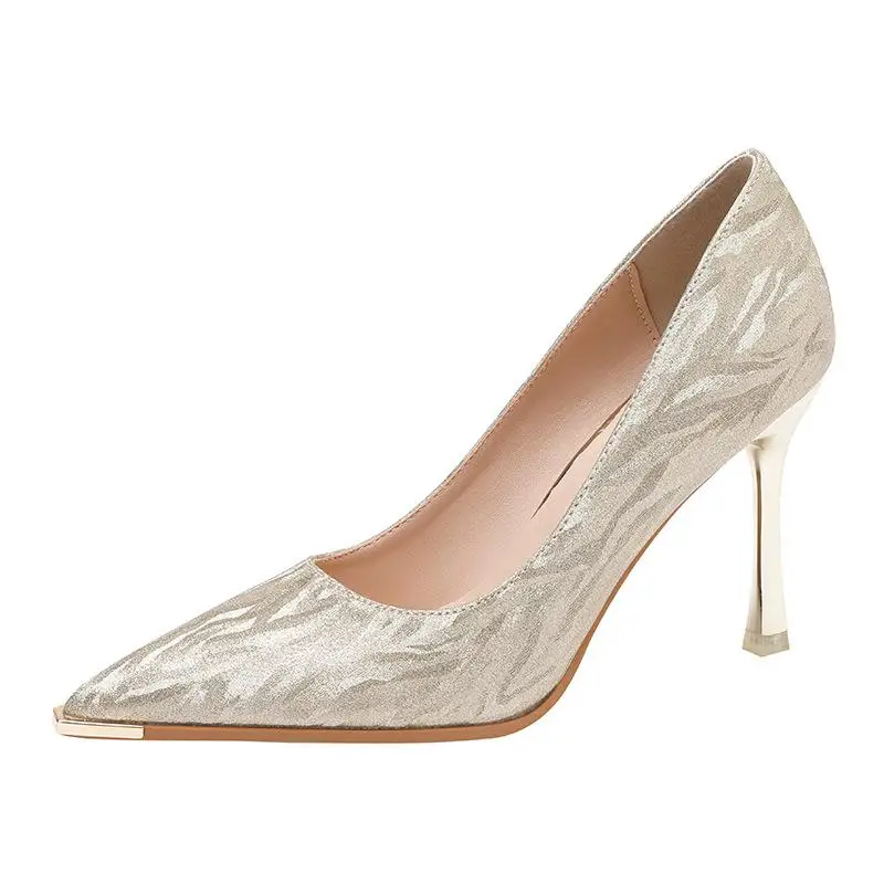 Size 31-43 Stiletto Heel Pointed Toe Metal Toe High Heels Women Gold Silver Work Shoes Thin Heel Wedding Shoes