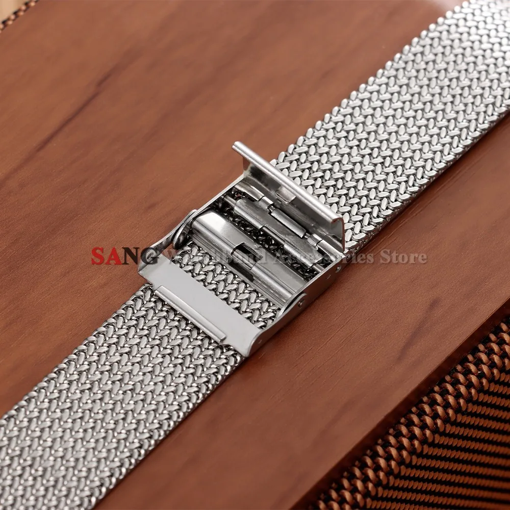 16mm 18mm 20mm Faltschnallen-Mesh-Uhrenarmband Edelstahl-Uhrenarmbänder Smartwatch Modisches Armband Metall Wasserdichtes Handgelenkband – Detail 11