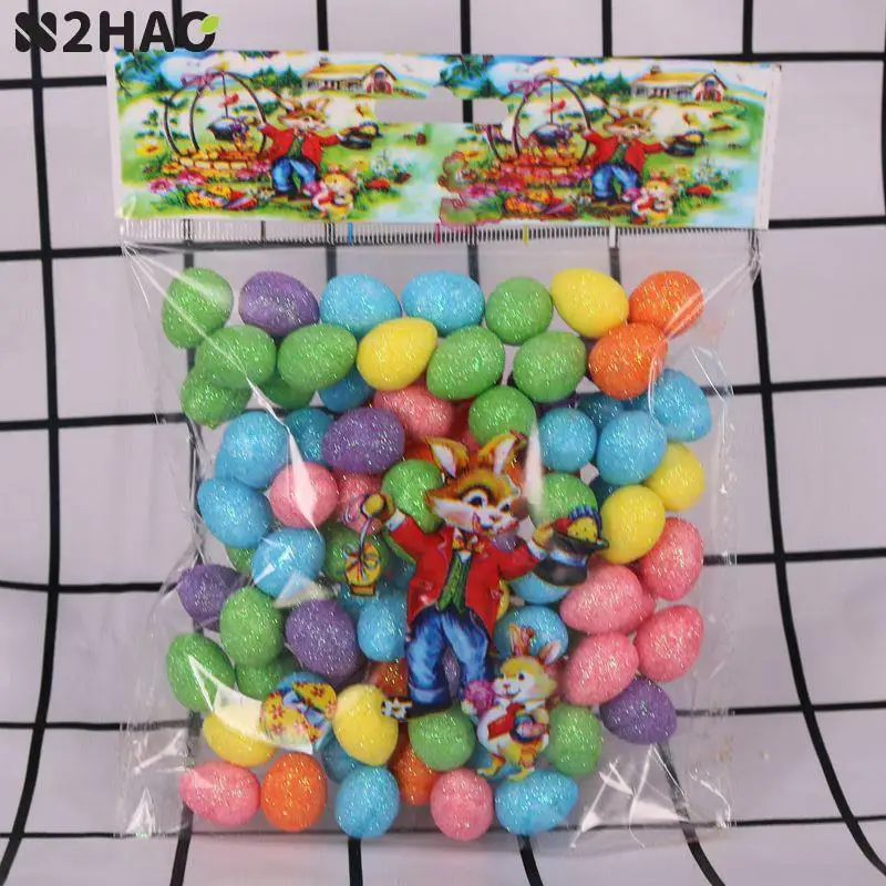 80pcs/bag Colorful Foam Bird Pigeon Eggs Glitter Easter Eggs DIY Craft Happy Easter Decorations Kids Gifts Home Decor Supplies