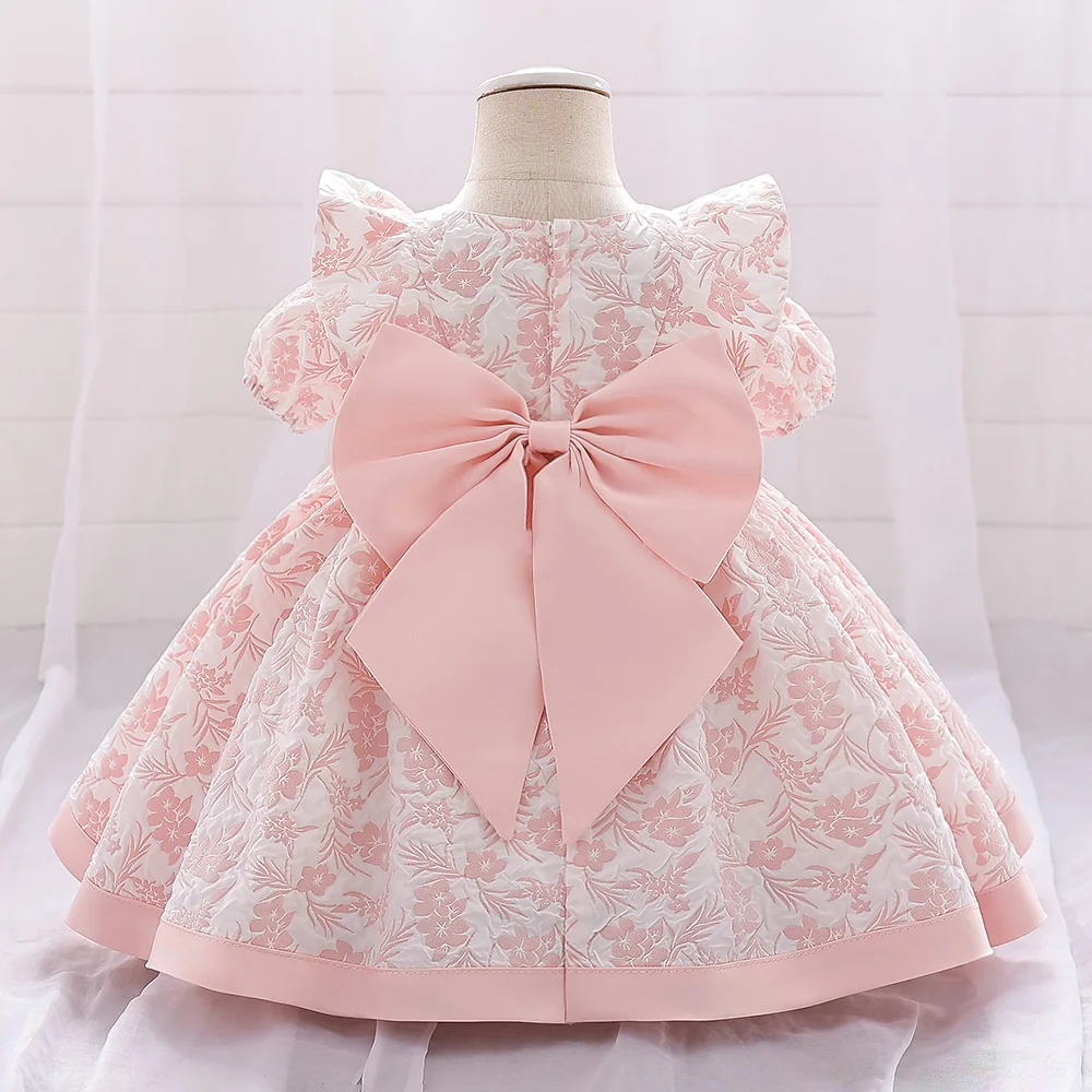 Baby Girls Summer Princess Dress Pink Floral Infant Baby 1 Year Birthday Wedding Party Dresses Bow Toddler Girl Clothes 0-2Y