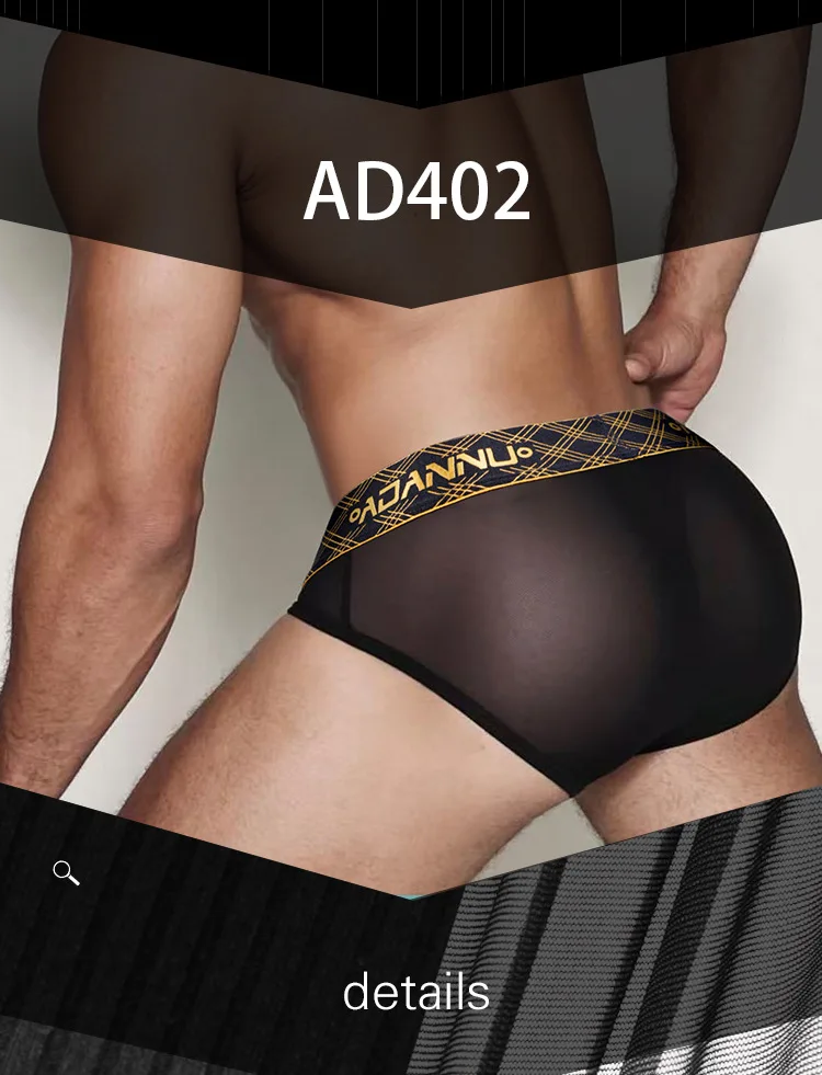 Gold Thread Embroidery Transparent Men's Splicing Briefs Sports Ultra-thin Breathable Cw23720