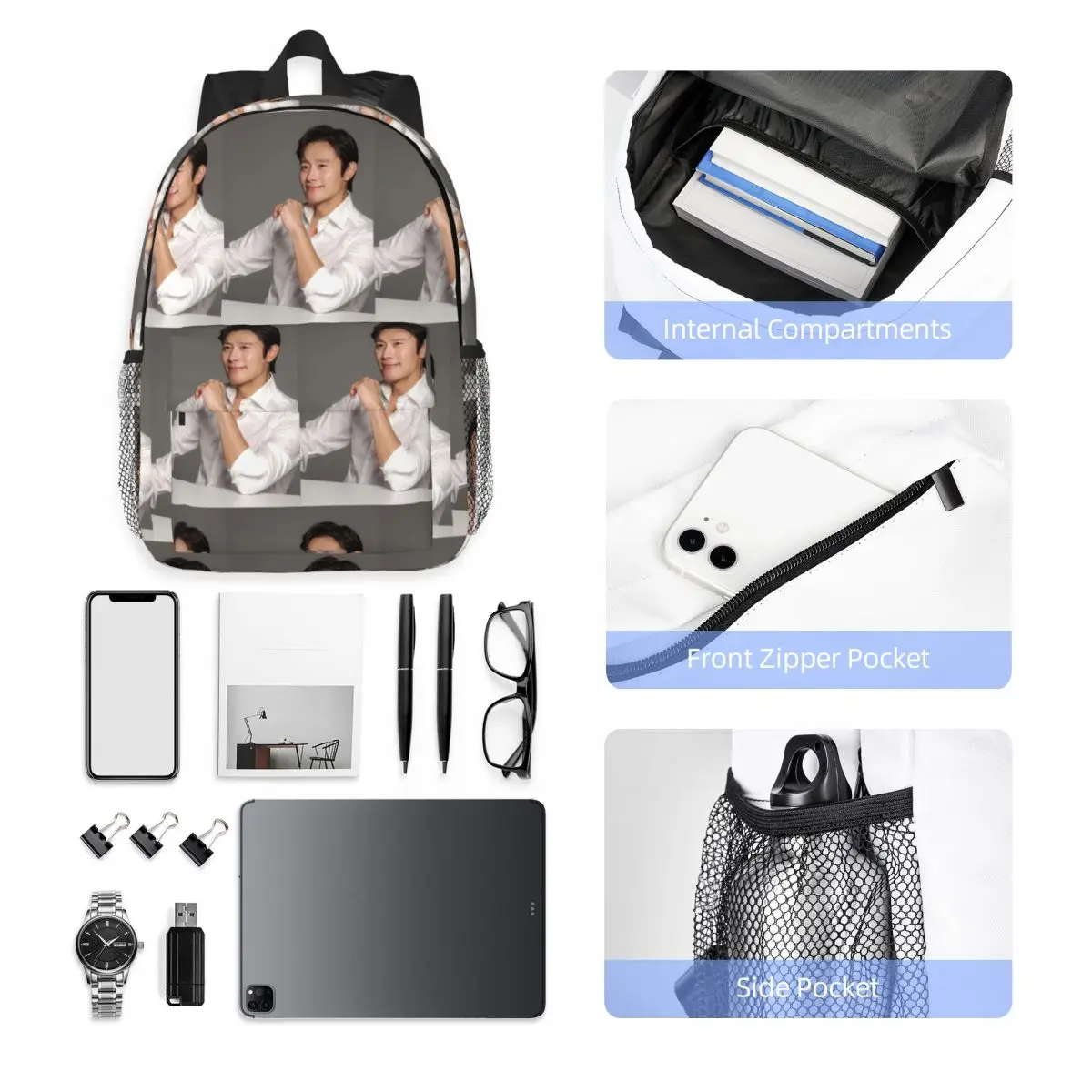 Lee Byung Hun Actor Backpack Student Boys Girls BookBag Men Women School Bag Laptop Shoulder Bags