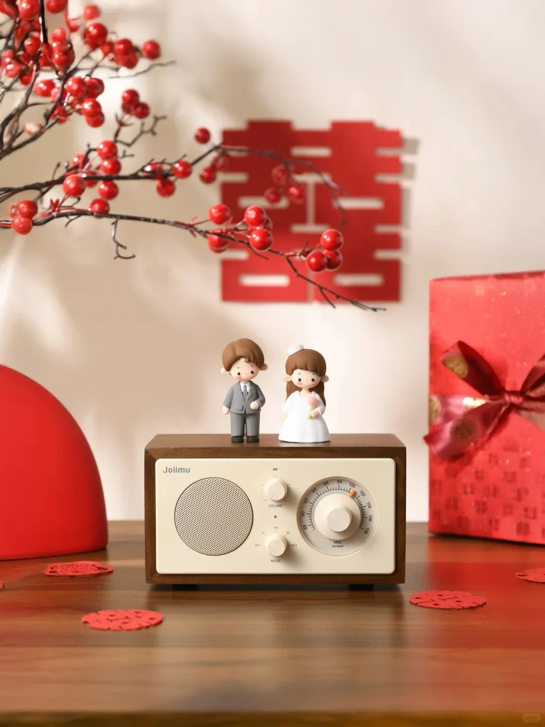 Joiimu Walnut Square Bluetooth Speaker Retro Solid Wood Wireless FM Radio Desktop Speaker JM2 Wedding Gift