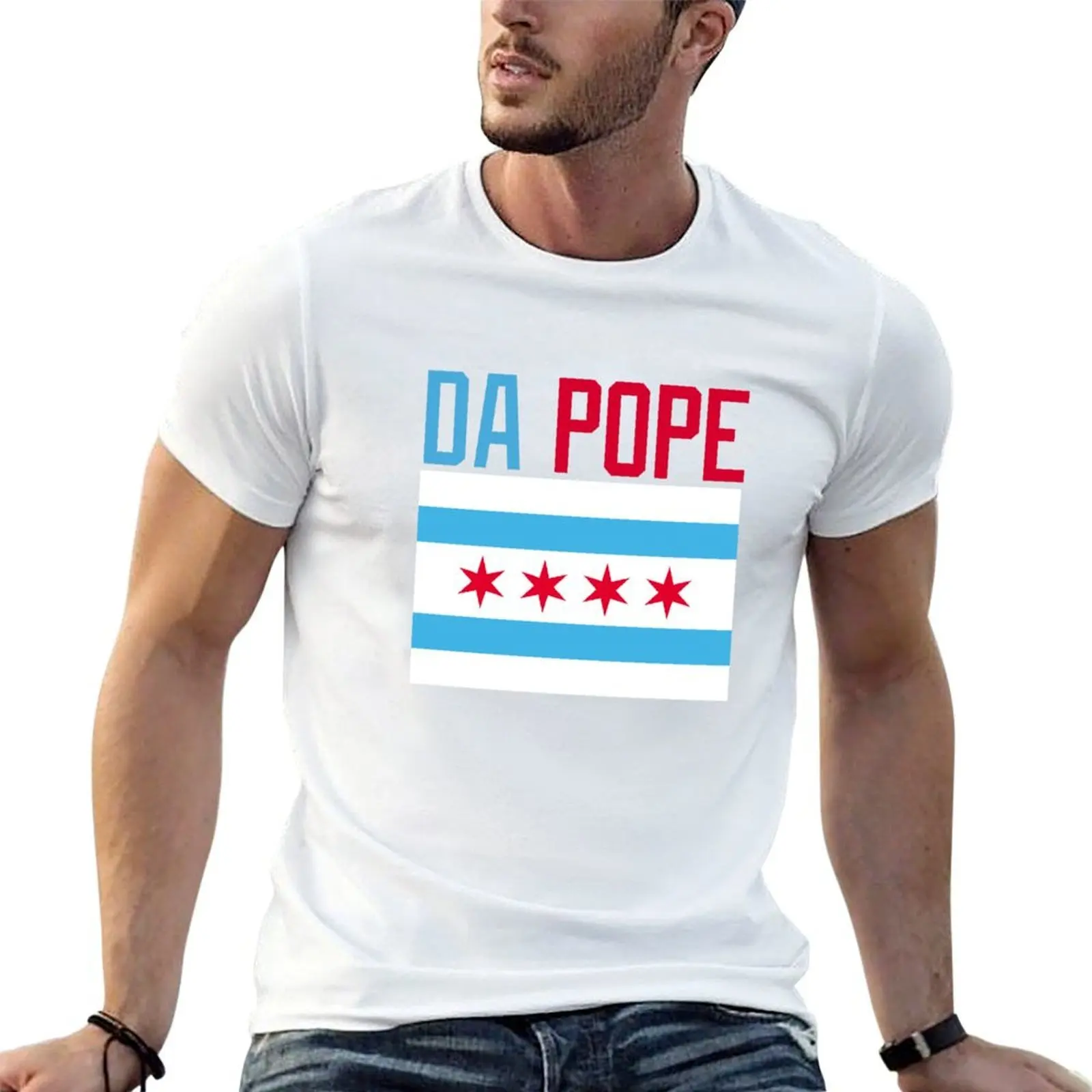 

Da Pope Chicago flag cubs colors T-Shirt man tshirt man t shirt luxury t shirt men 100% cotton luxury brand T-shirt
