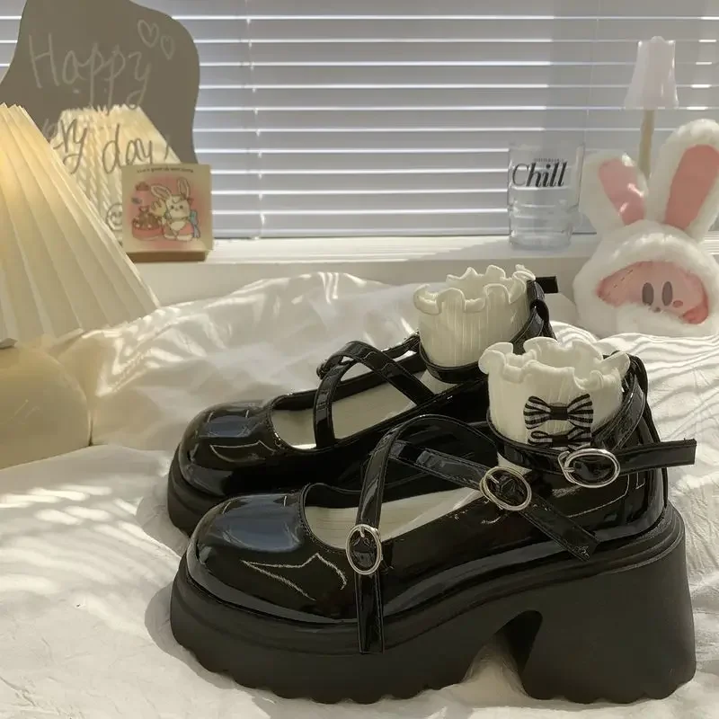 Shoes for Women 2024 New Black Large Bow Mary Jane Shoes Comfortable Chunky Platform Lolita Pumps Punk Gothic Cosplay Girl Shoes