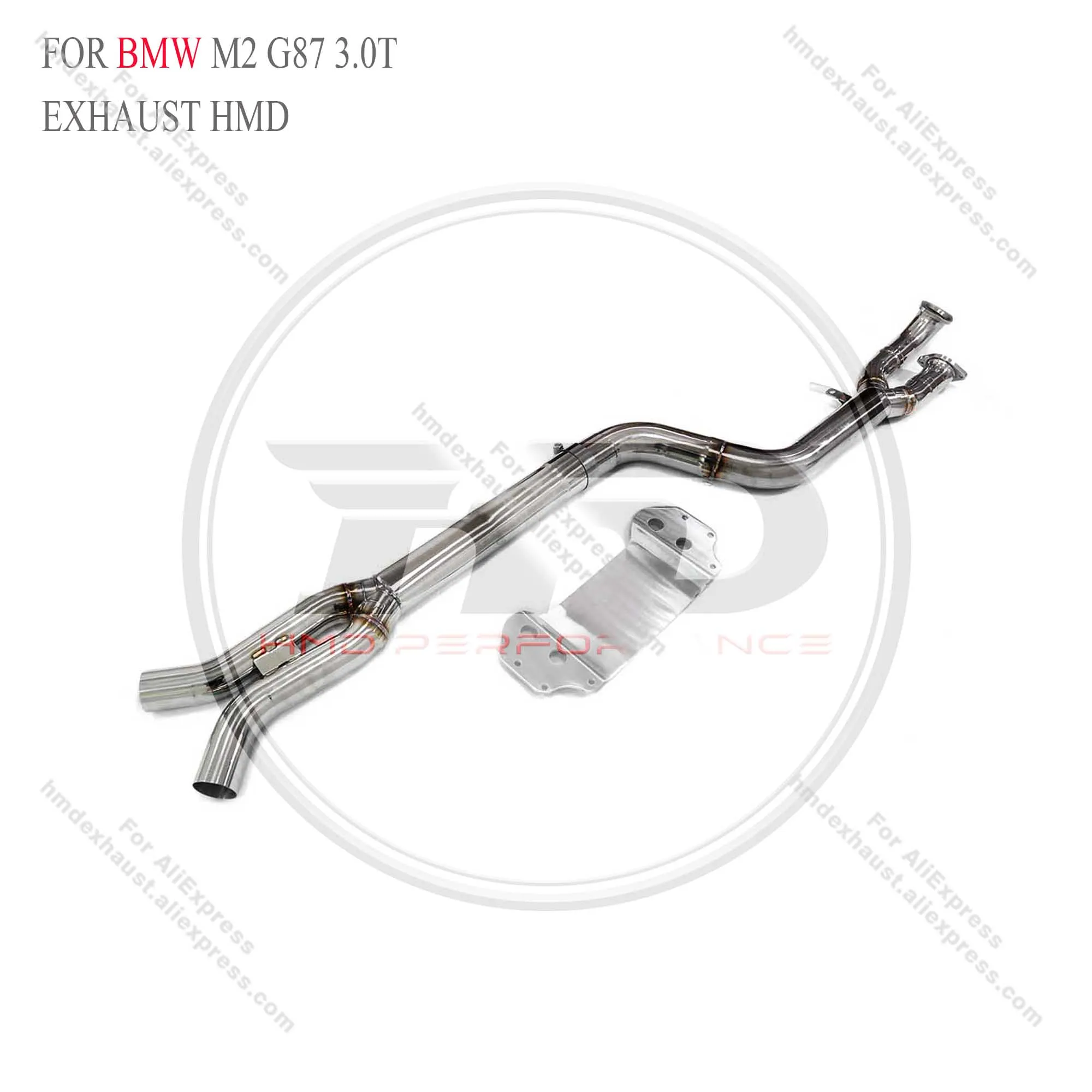 HMD tabung resonan baja tahan karat untuk BMW M2 G87 3.0T tabung tunggal dengan baffle di bagian tengah kinerja knalpot