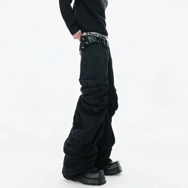 LUZHEN Straight 2026 New Color Personalized Pleated Design Solid Casual Pants Men's Fashion Street Wide Leg Trousers Male JY8125