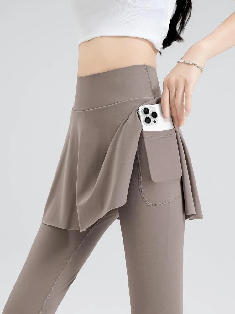 

Летние тонкие брюки для йоги с эффектом двухслойности, женские, для активного отдыха, базовый слой, брюки-юбка, большие размеры, спортивные велосипедные брюки