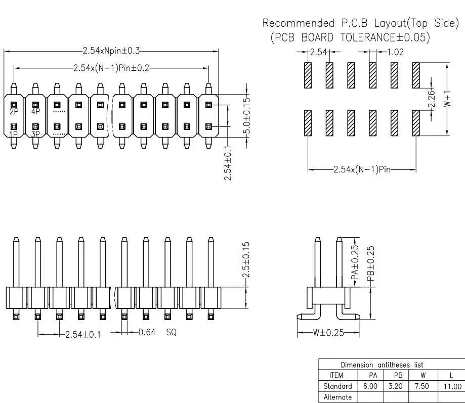 5~10~20 Stück 2,54 mm Rastermaß Doppelreihiger Vertikaler SMD-Stiftleistensockel 2*3/4/5/6/8/10/12/14/15/20/40P – Detail 1