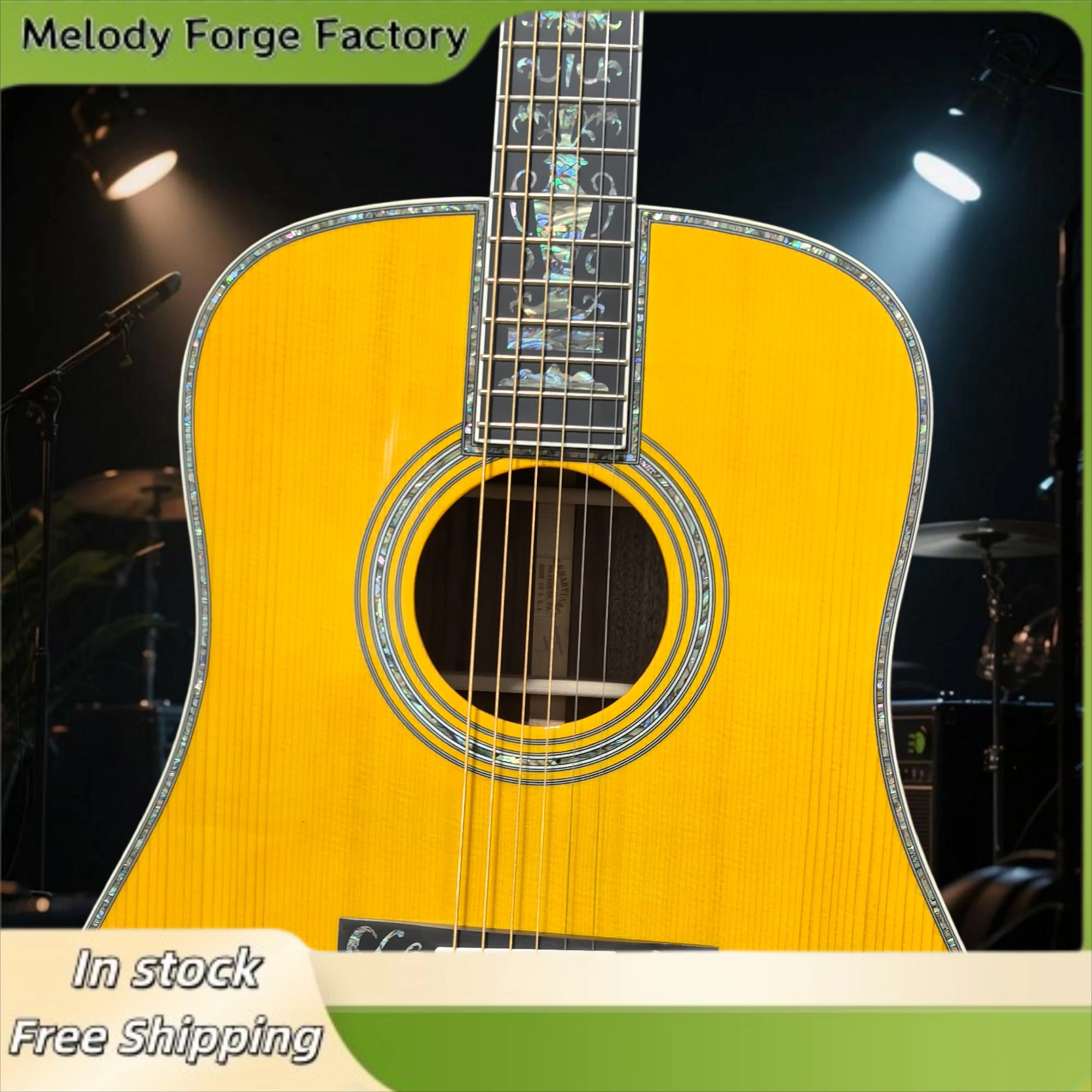 

Yellow Lacquered MD-45 Large Vase, Ebony Guitar Size and Fingerboard, Abalone Shell Inlay, Novice Guitar Acoustic Guitar