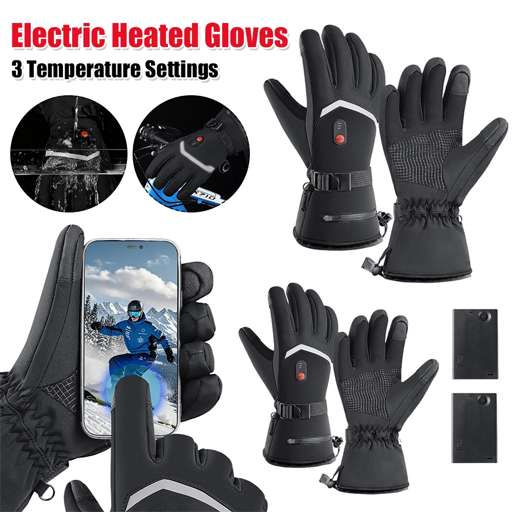 

Thicken Heating Gloves Water-Repellent Motorcycle Thermal Gloves Adjustable Wrist Cuffs Soft Nylon Touchscreen Cycling Glove