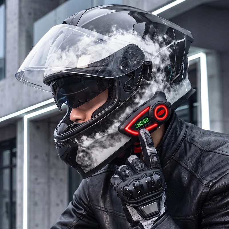 High Quality DOT Certified Motorcycle Full Helmets with Bluetooth Comfortable Lining ABS Material Riding Dual Visor Helmet