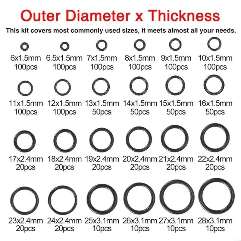 24BA 1200PCS 24 Kích thước o Nhẫn phân loại cho hệ thống ống nước, gas, ô tô và sửa chữa vòi